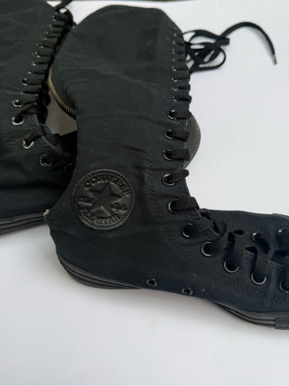 RARE Converse All Star Womens 8 Knee High Black Lace Up Zip Up Sneakers - Picture 7 of 11